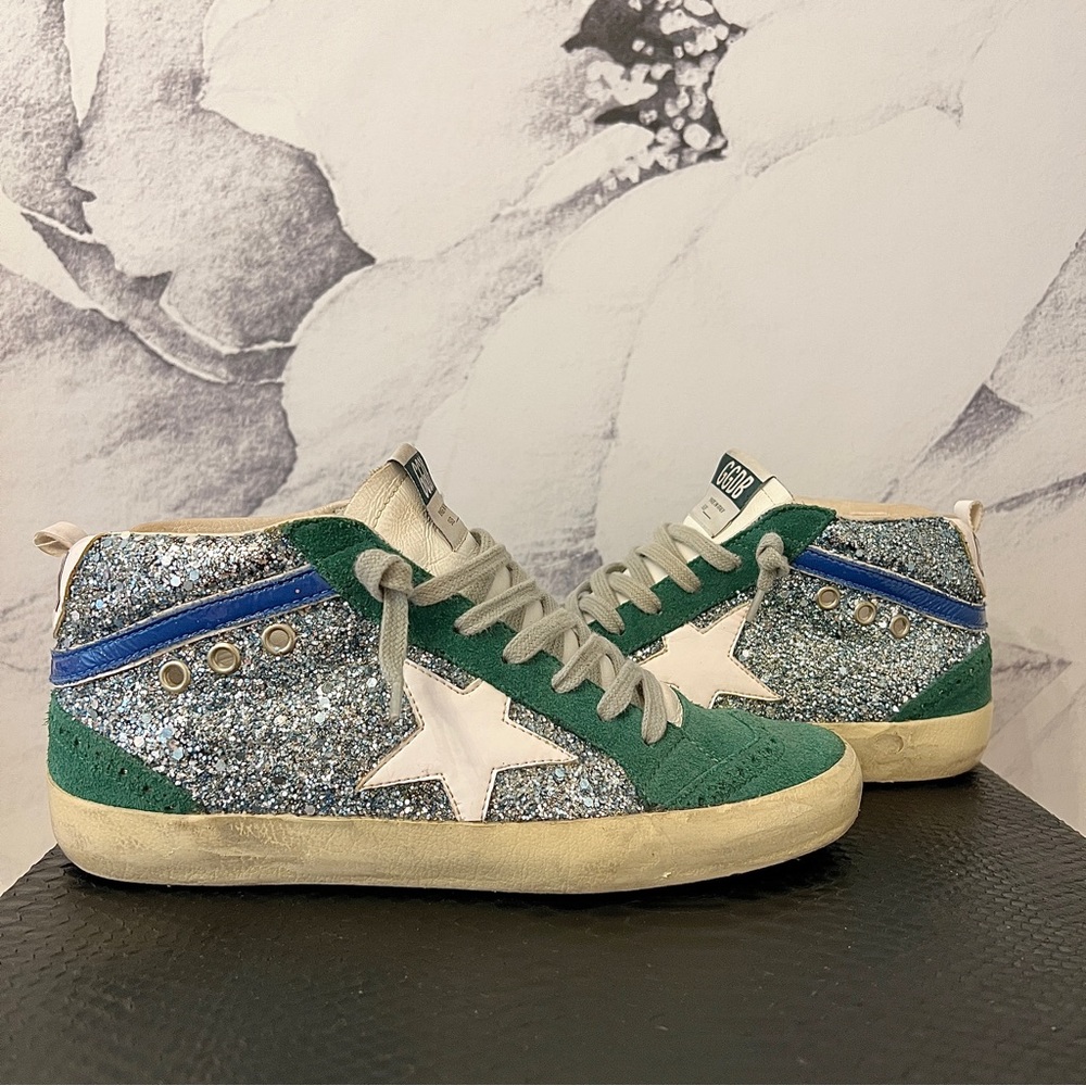Golden Goose Green White Glitter Low-Top Sneakers - Picture 11 of 15